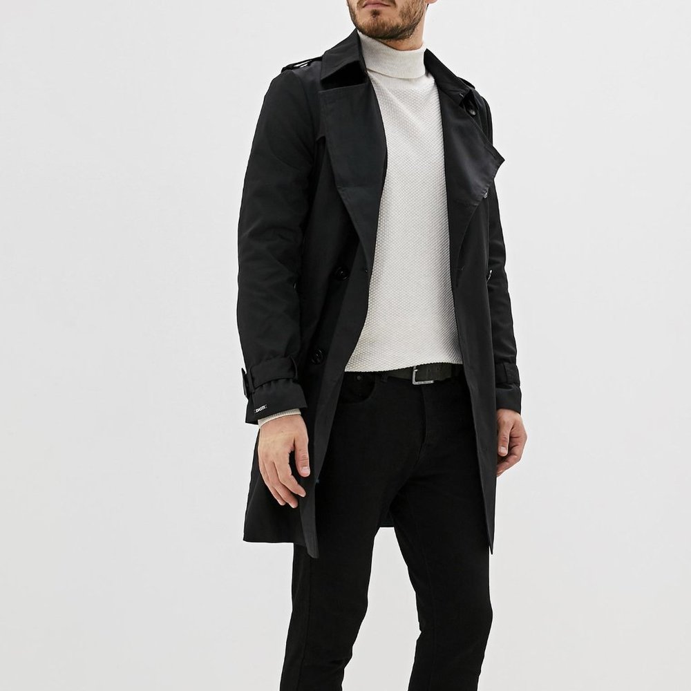 Black Men's Trench Raincoat